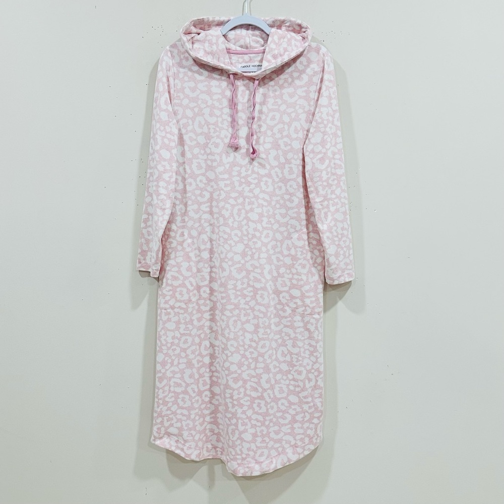 Carole Hochman Women's Marshmallow Jersey Hooded Lounger Pink Leopard Print S
